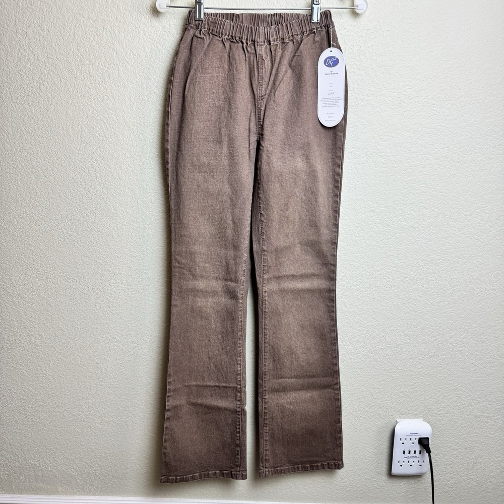 DG2 Diane Gilman Women XST Brown Bootcut Pants Ramie Cotton Elastic Waist NWT